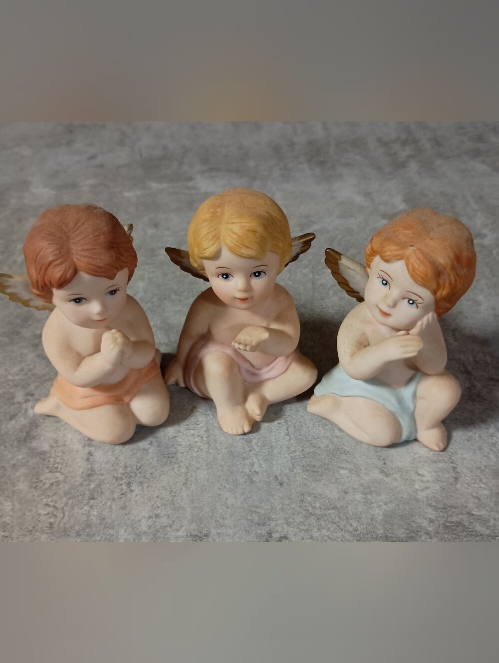 Set of 3 Pastel Angel Figurines - Pink, Peach, Blue